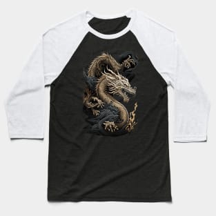 Beige Asian Chinese Japanese Dragon retro 90s Style Baseball T-Shirt